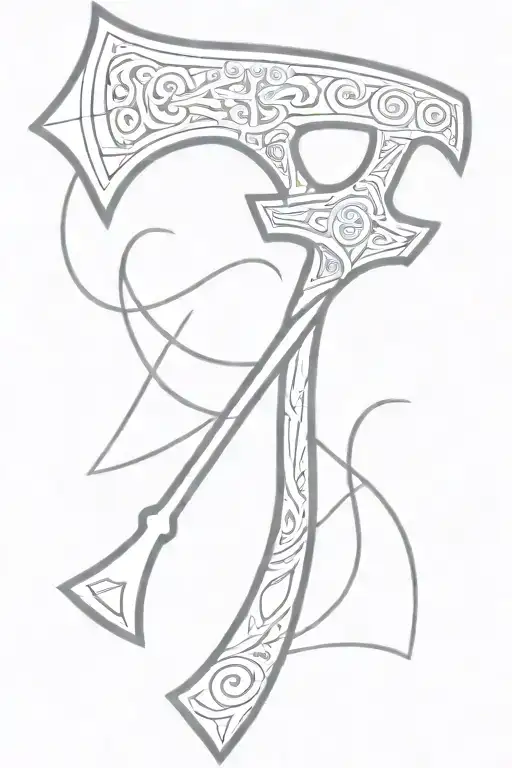 long handled viking axe inspired tattoo design idea