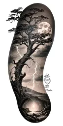 viking rume and moon and tree and lightning bolt tattoo design idea