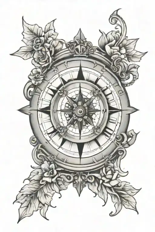 clock face, compass rose tattoo design idea