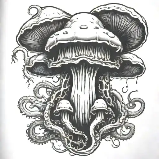 mushrooms octopus horror movie death killing scene tattoo design idea