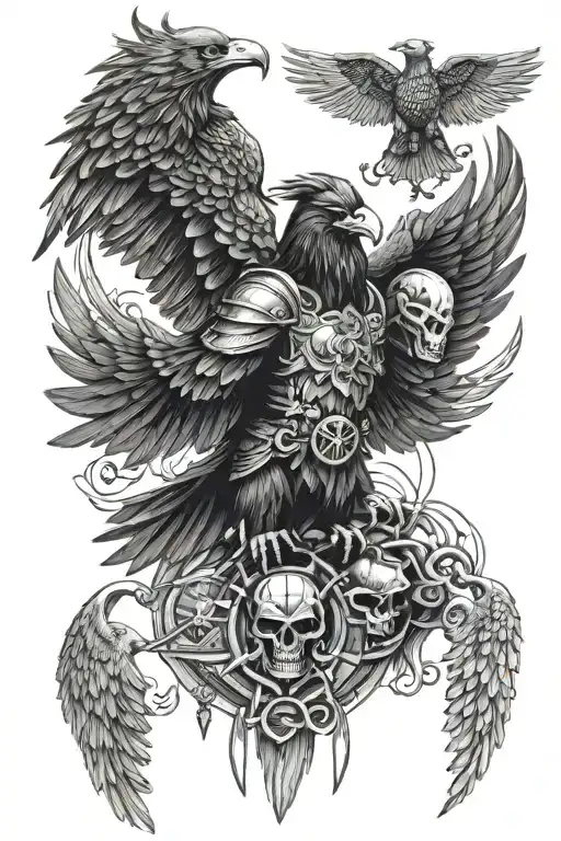 Tattoo on the forearm of a man, different warriors, Spartan samurai raven viking, animals bear eagle, and angel with wings tattoo design idea