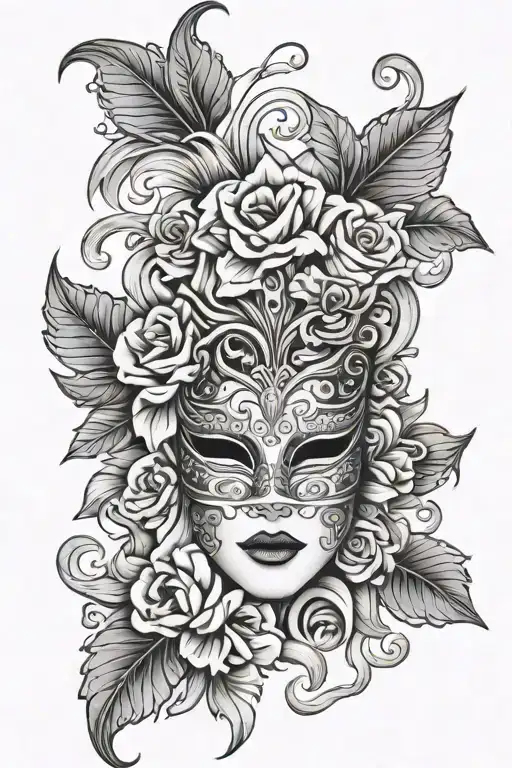 venetian mask with flowers tattoo design idea