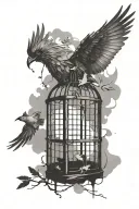 a broken cage and a flying bird tattoo design idea
