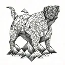 A geometric mountain range design with hidden pit bull faces in the peaks, representing the connection between the client's love for climbing and their favorite breed tattoo design idea
