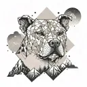 A geometric mountain range design with hidden pit bull faces in the peaks, representing the connection between the client's love for climbing and their favorite breed tattoo design idea