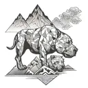 A geometric mountain range design with hidden pit bull faces in the peaks, representing the connection between the client's love for climbing and their favorite breed tattoo design idea