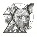 A geometric mountain range design with hidden pit bull faces in the peaks, representing the connection between the client's love for climbing and their favorite breed tattoo design idea