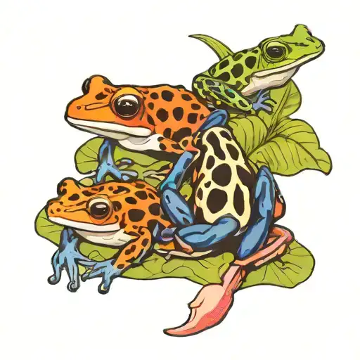 see no evil hear no evil poison dart frogs sitting on lilly pads tattoo design idea