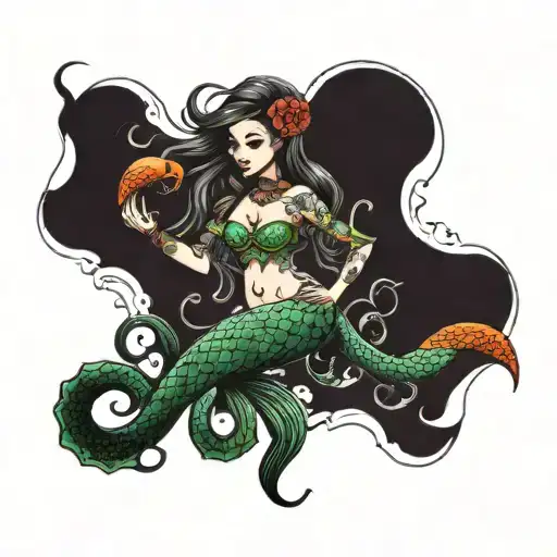 mermaid with octopus  tattoo design idea
