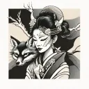 Geisha looking with a fox mask on tattoo design idea