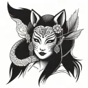 Geisha looking with a fox mask on tattoo design idea