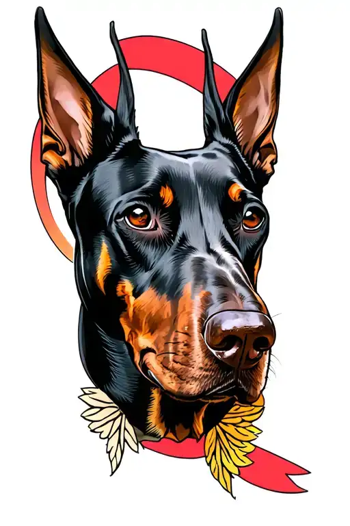 Doberman dog head tattoo design idea