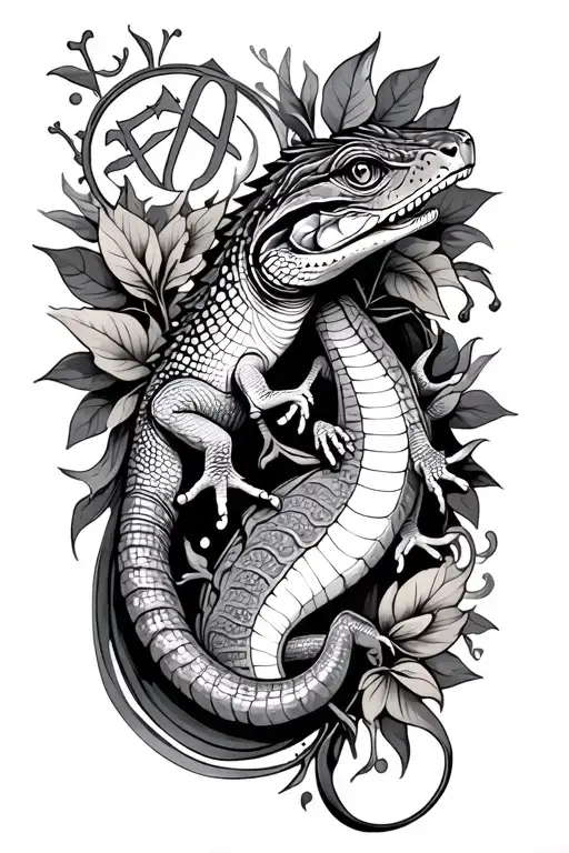 big arm tattoo with a lizard that has cat prints and a gemini sign tattoo design idea