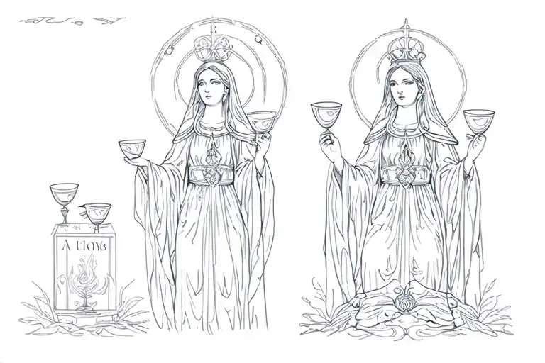 high priestess and queen of cups tarot card tattoo design idea