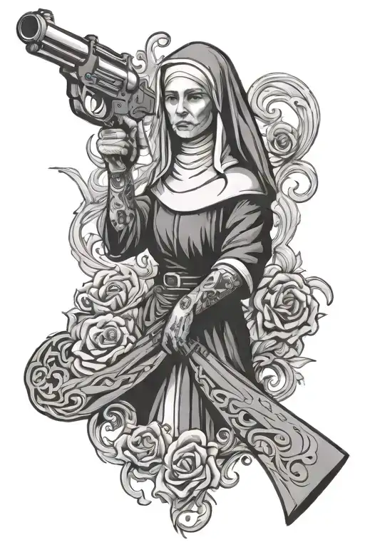 a nun with a gun morphing tattoo design idea