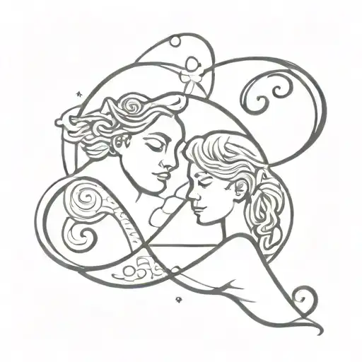 aquario kissing libra zodiac sign tattoo design idea