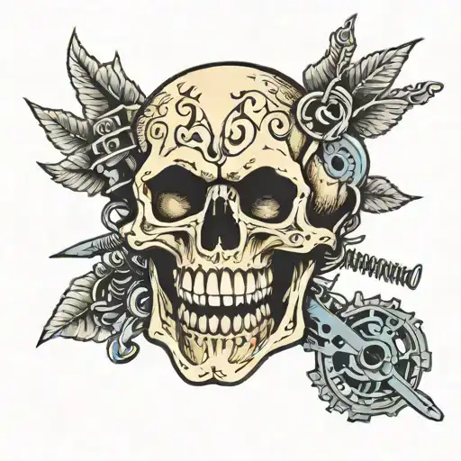 skull with zipper instead teeth tattoo design idea