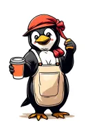 female penguin holding a coffee cup wearing an apron  tattoo design idea