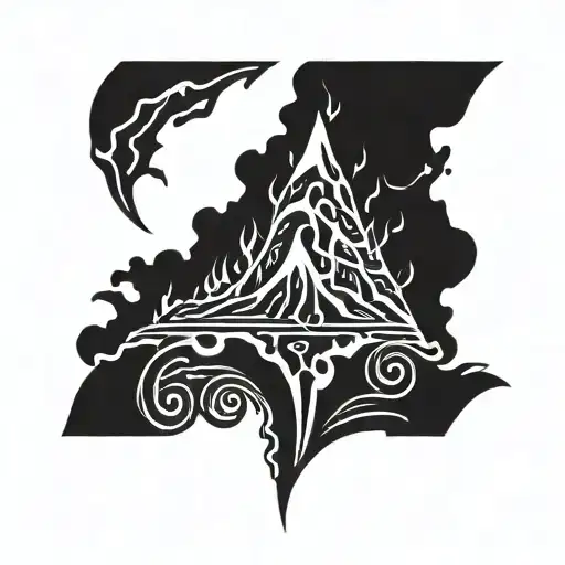 red lava rivers flowing volcano explosion tattoo design idea