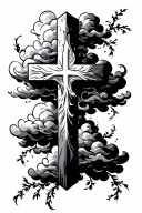 cross, clouds, scripture, tattoo design idea