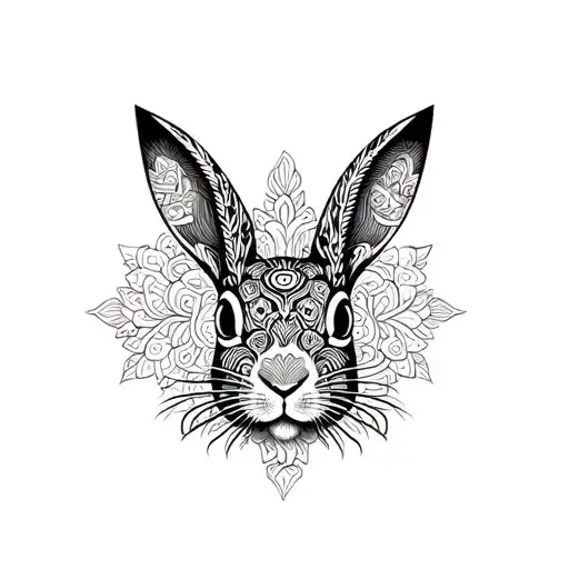 Hmong embroidery rabbit cyber tribal tattoo design idea