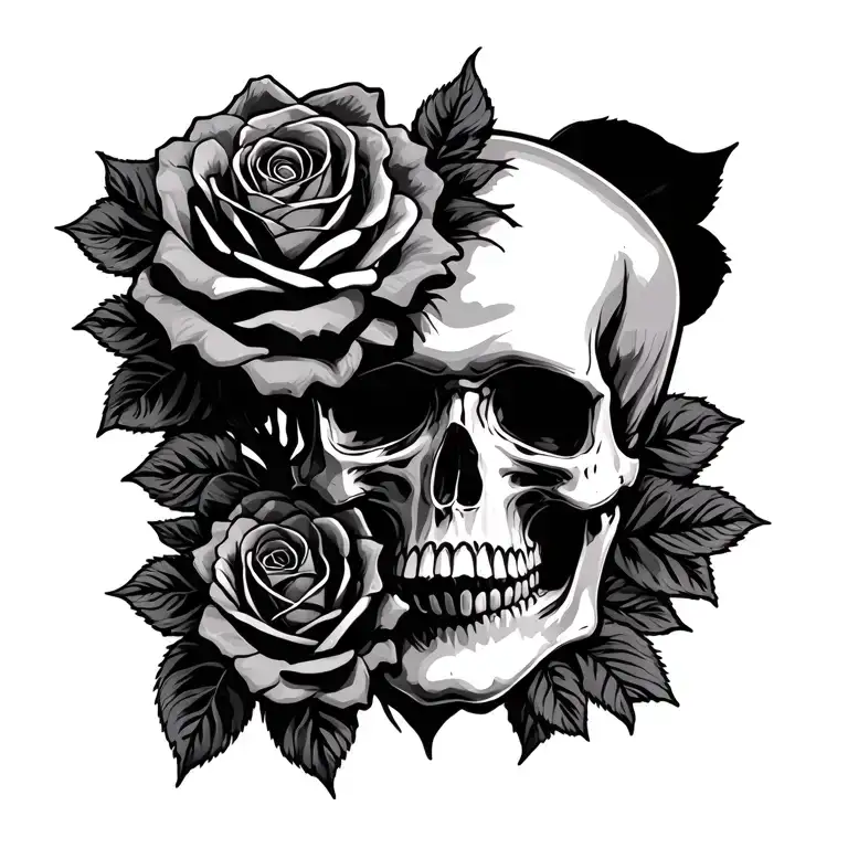 Skull and roses tattoo design idea