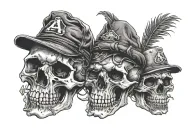 three skulls with a baseball hat tattoo design idea
