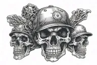 three skulls with a baseball hat tattoo design idea