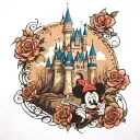 Disney castle surrounded tattoo design idea