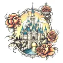 Disney castle surrounded tattoo design idea