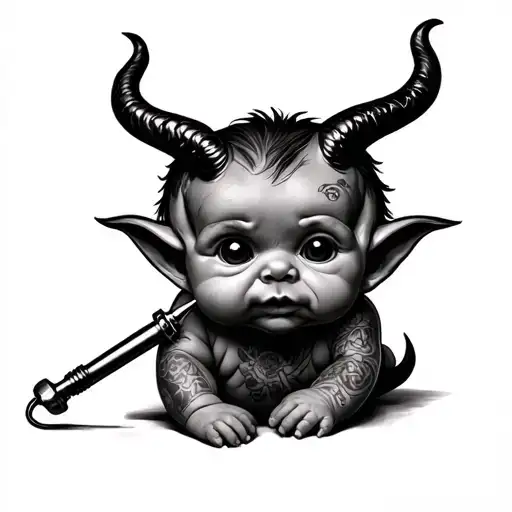 baby devil with tattoo machine tattoo design idea