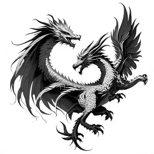 dragon and phoenix flying towards each other tattoo design idea