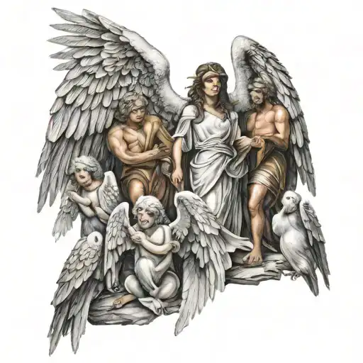 me protected by 106 angels tattoo design idea