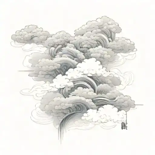 Auspicious clouds,  ink art style, brush drawing, only one piece of cloud, brush draw, thick line, dark theme tattoo design idea