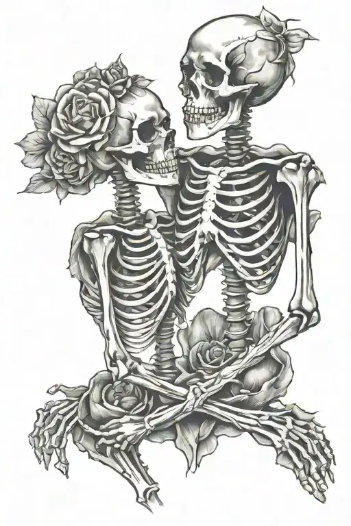 skeletons in love tattoo design idea
