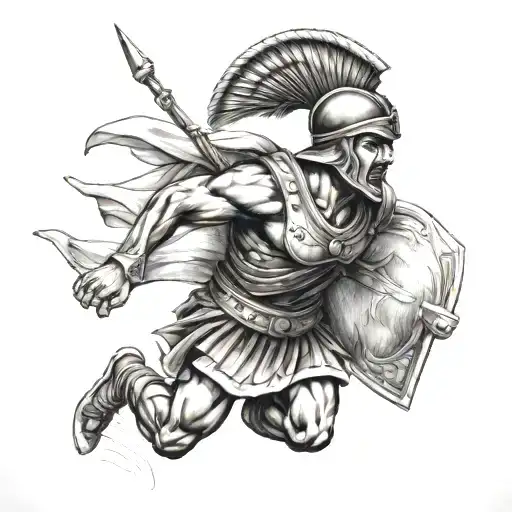 ancint greek soldier running tattoo design idea