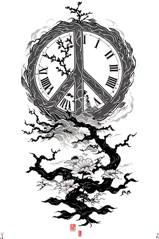 peace and lightining storm and time and nature japanese tattoo design idea