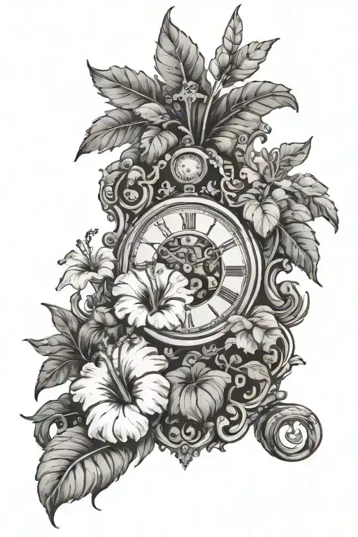 grand father clock, hibiscus flower , black jaguar, large scorpionscorpion tattoo design idea