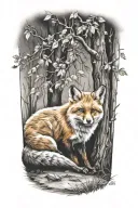fox sitting under a tree tattoo design idea