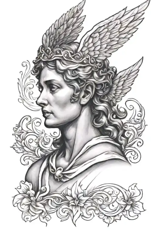 angel head looking forward tattoo design idea