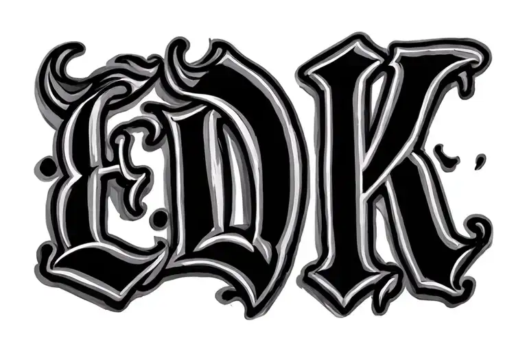 "E.D.K." text handwritten slightly thin old royal font The letters tattoo design idea