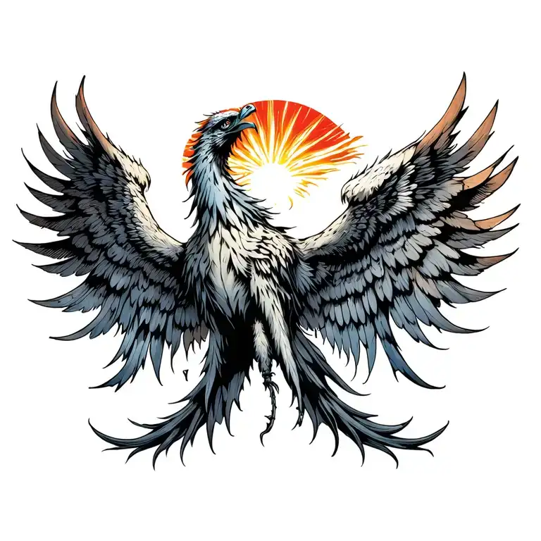 phoenix wings spread bright sunrise tattoo design idea