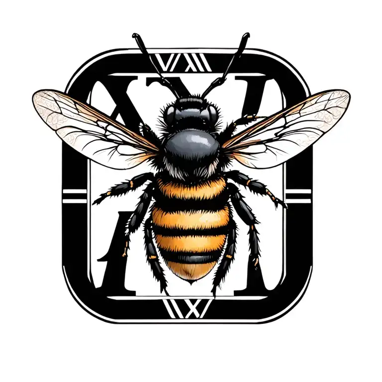 bumble bee and roman numeral IX tattoo design idea