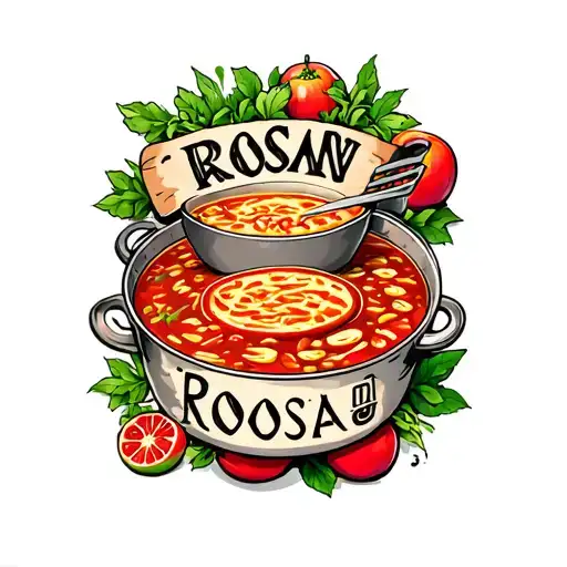 alphabet soup and cooking tattoo with name Rosa tattoo design idea