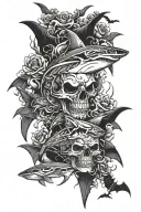 shark, bats, skull, moth, lightning, sting ray tattoo design idea