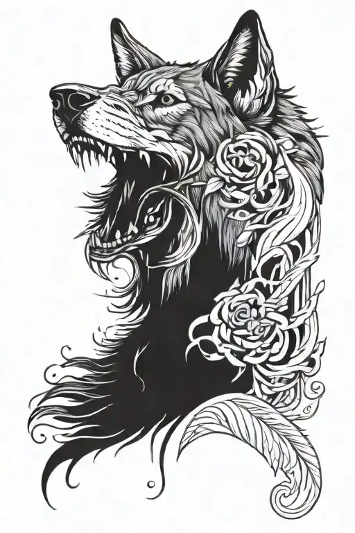 half skull, half wolf, under that number 2 tattoo design idea