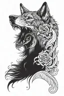 half skull, half wolf, under that number 2 tattoo design idea