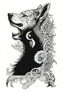 half skull, half wolf, under that number 2 tattoo design idea