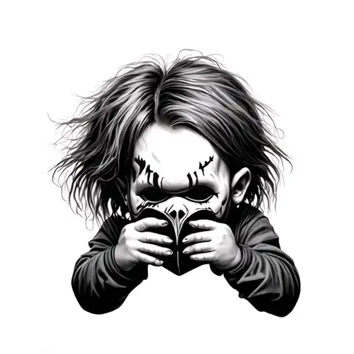 chucky holding a mask tattoo design idea