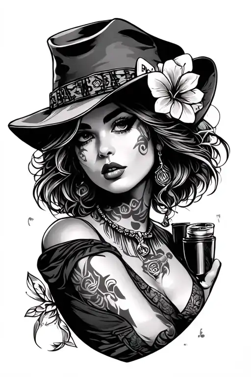 This tattoo should be a gangster/ western style girly. This tattoo should show addition to cocaine, gambling. tattoo design idea